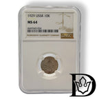1929 Soviet Union 10 Kopeks silver coin in NGC MS 64 holder, certificate label