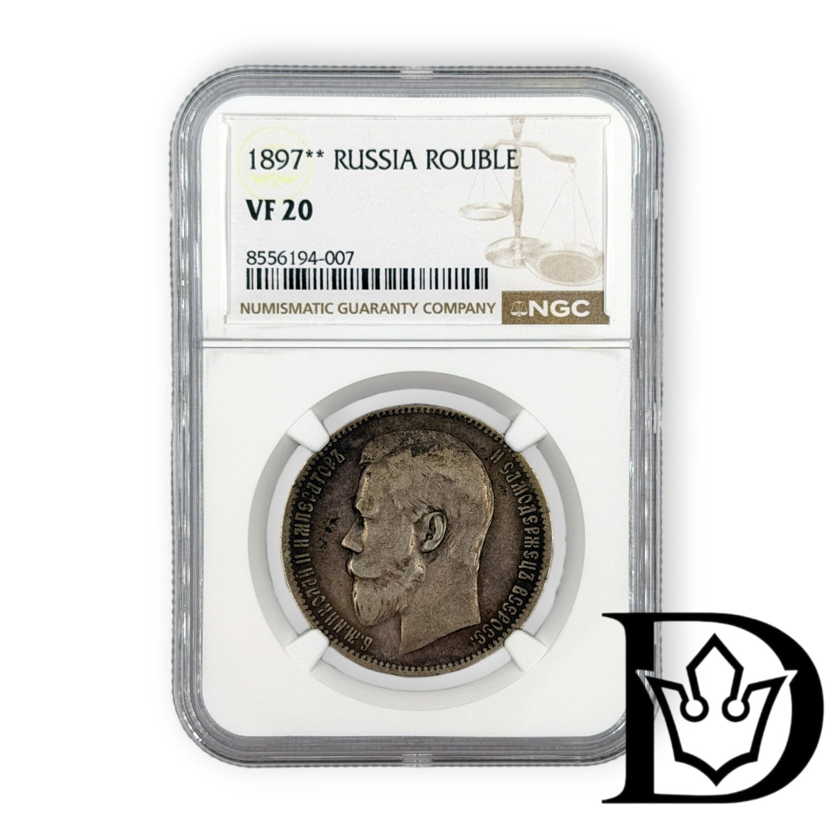 1897 ** Tsar Russia Silver Ruble NGC Graded VF 20 Nicholas II