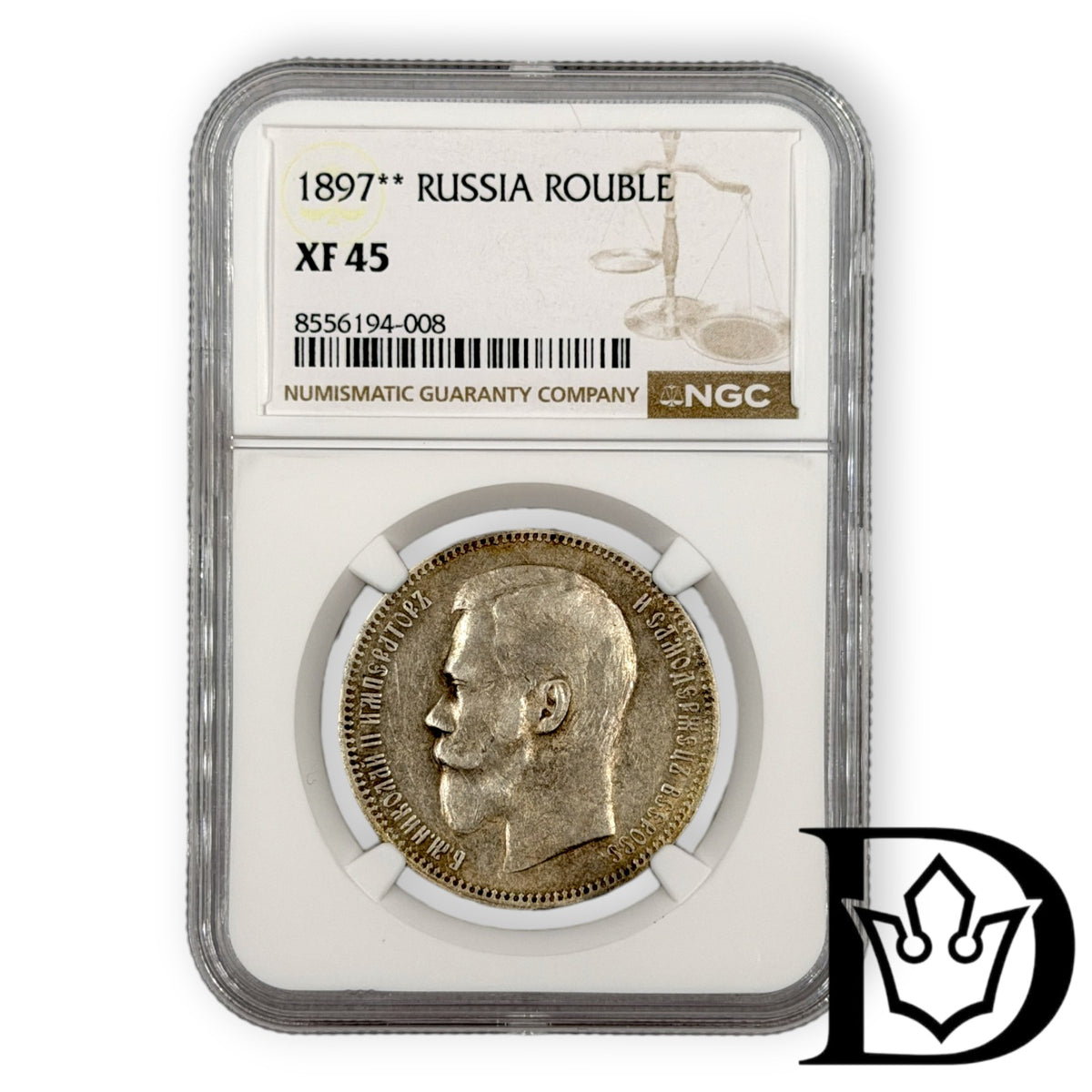 1897 ** Tsar Russia Silver Ruble NGC Graded XF 45 Nicholas II