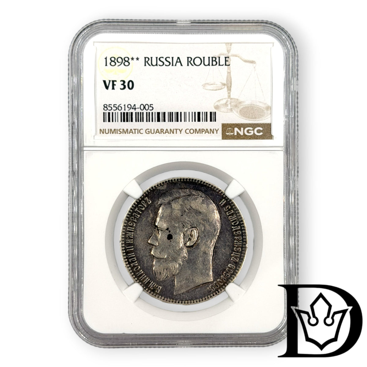 1898 ** Tsar Russia Silver Ruble NGC Graded VF 30 Nicholas II