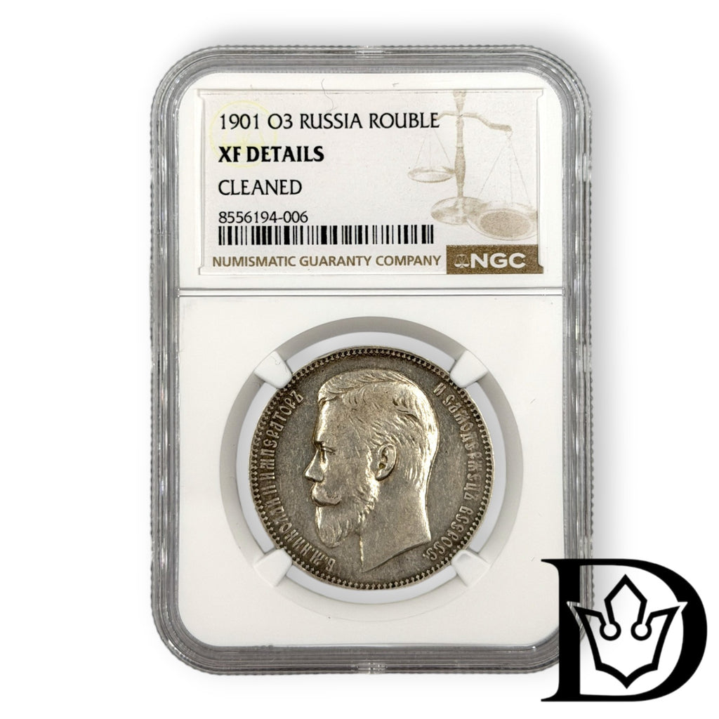 1901 O3 Tsar Russia Silver Ruble NGC Graded XF DETAILS Nicholas II