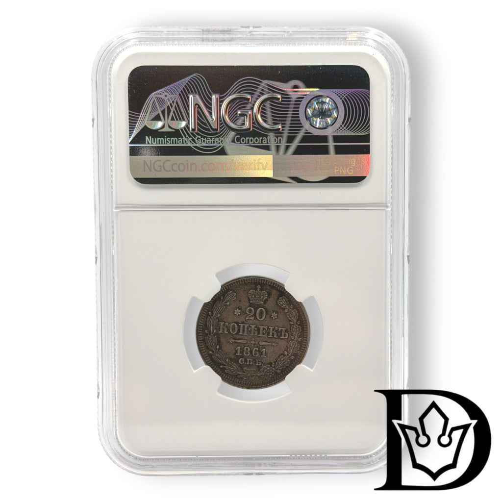 20 Kopeken 1861 SPB Russland Alexander II. Silber NGC AU 53