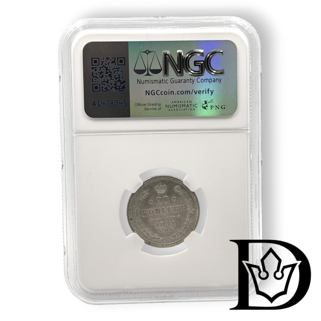 20 Kopeken 1871 SPB HI Russland Alexander II. Silber NGC UNC DETAILS