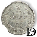 20 Kopeken 1871 SPB HI Russland Alexander II. Silber NGC UNC DETAILS
