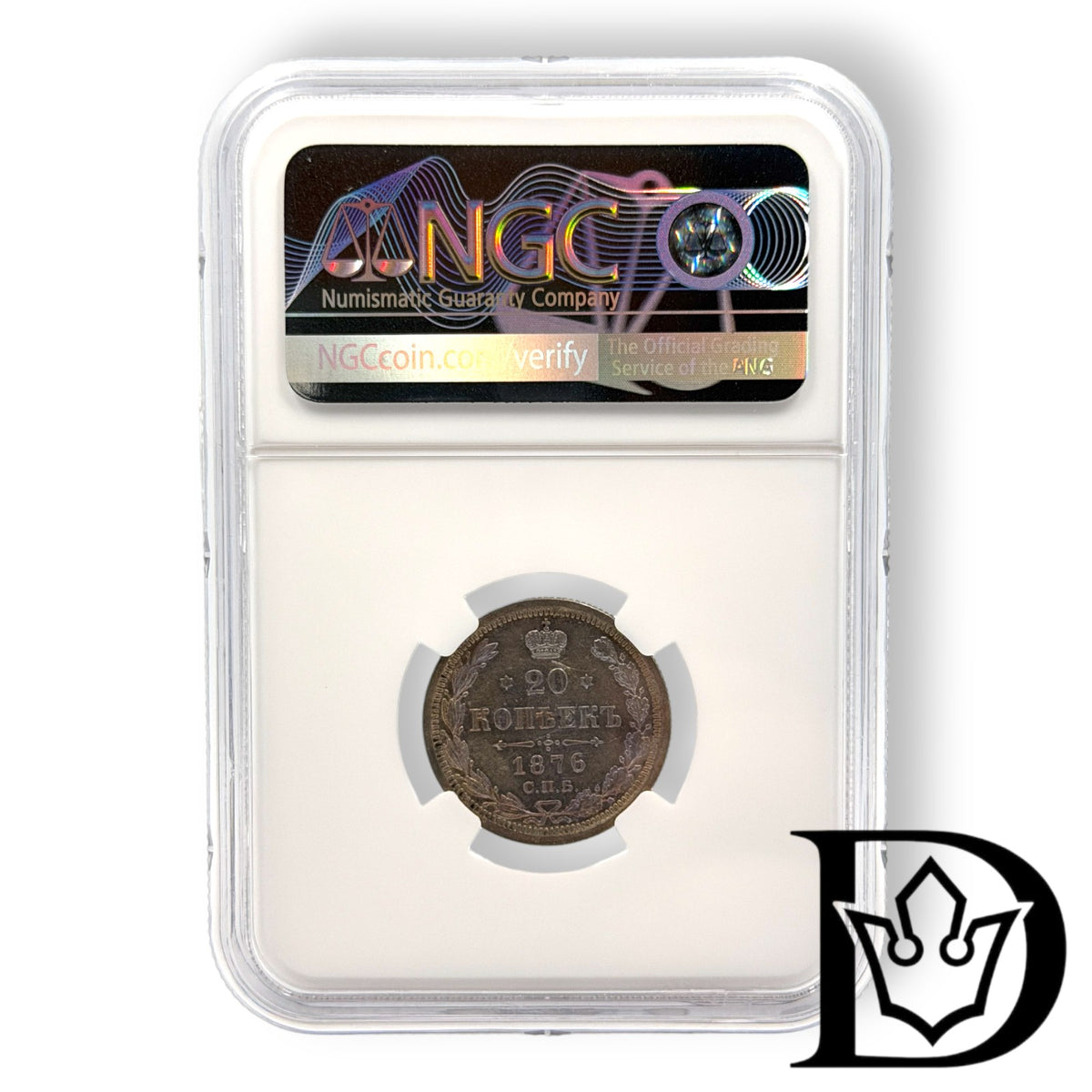 1876 CNB HI Tsar Russia Silver 20 Kopecks NGC Graded MS 62 Alexander II