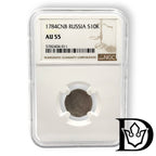Griwennik 10 Kopeken 1784 SPB Russland Katharina II. Silber NGC AU 55