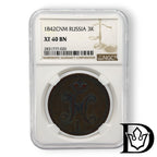 3 Kopeken 1842 SPM Russland Nikolaus I. Kupfer NGC XF 40 BN