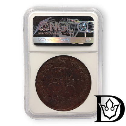 1785 EM Tsar Russia Copper 5 Kopecks NGC Graded MS 62 BN Catherine II