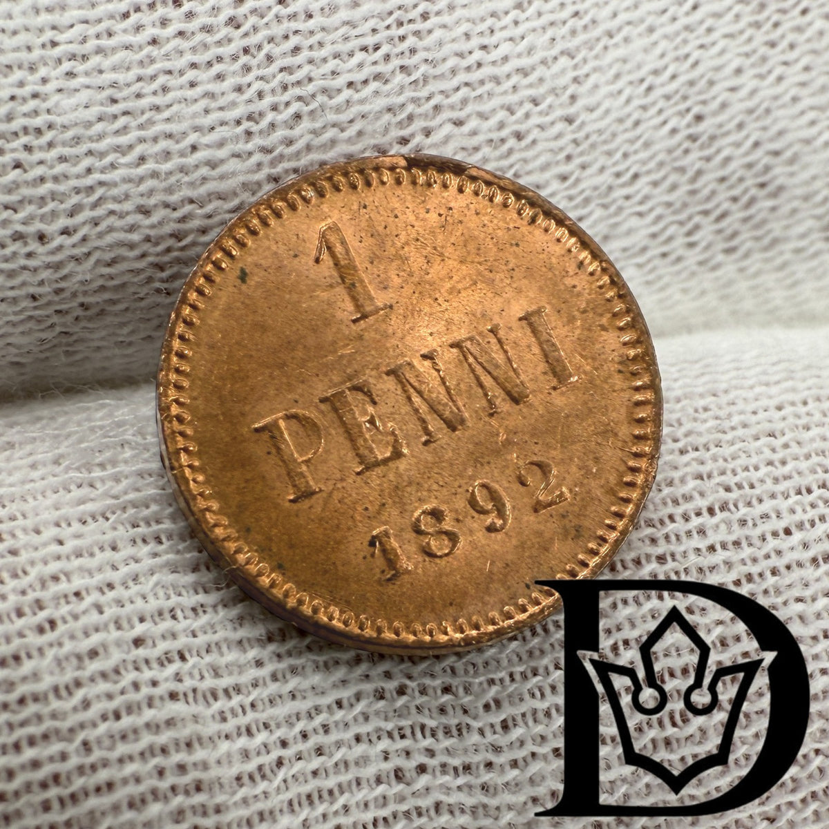 1892 Finland 1 Penni Copper Coin Alexander III