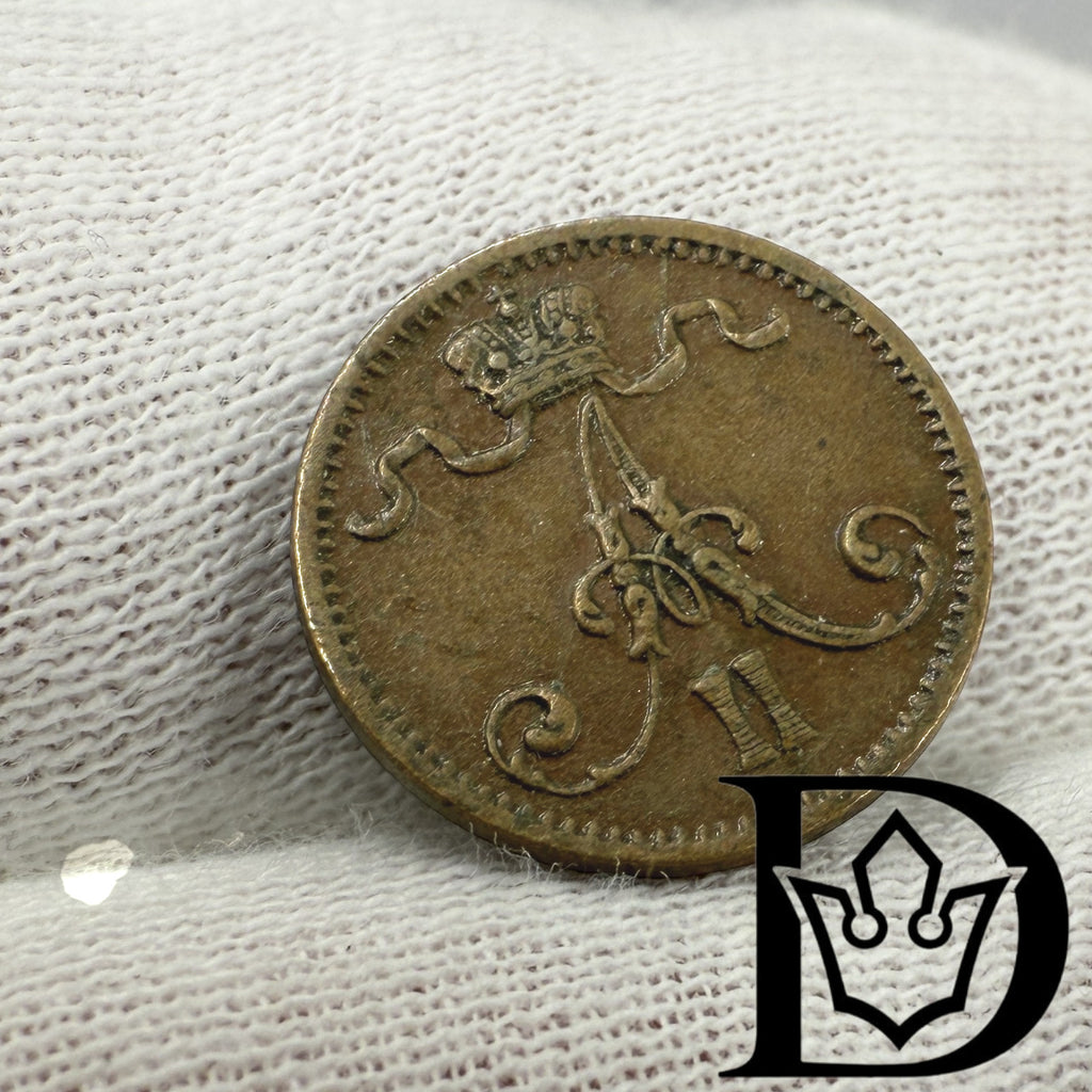 1875 Finland 1 Penni Copper Coin Alexander II