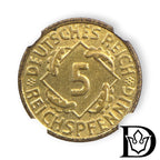 1935 A Germany 5 Reichspfennig Aluminum-Bronze Coin NGC MS 64