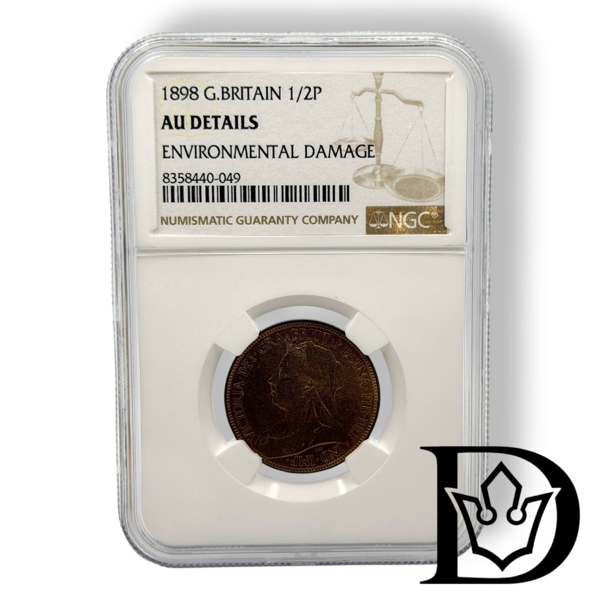 1898 Great Britain 1/2 Penny Coin NGC AU Details Environmental Damage