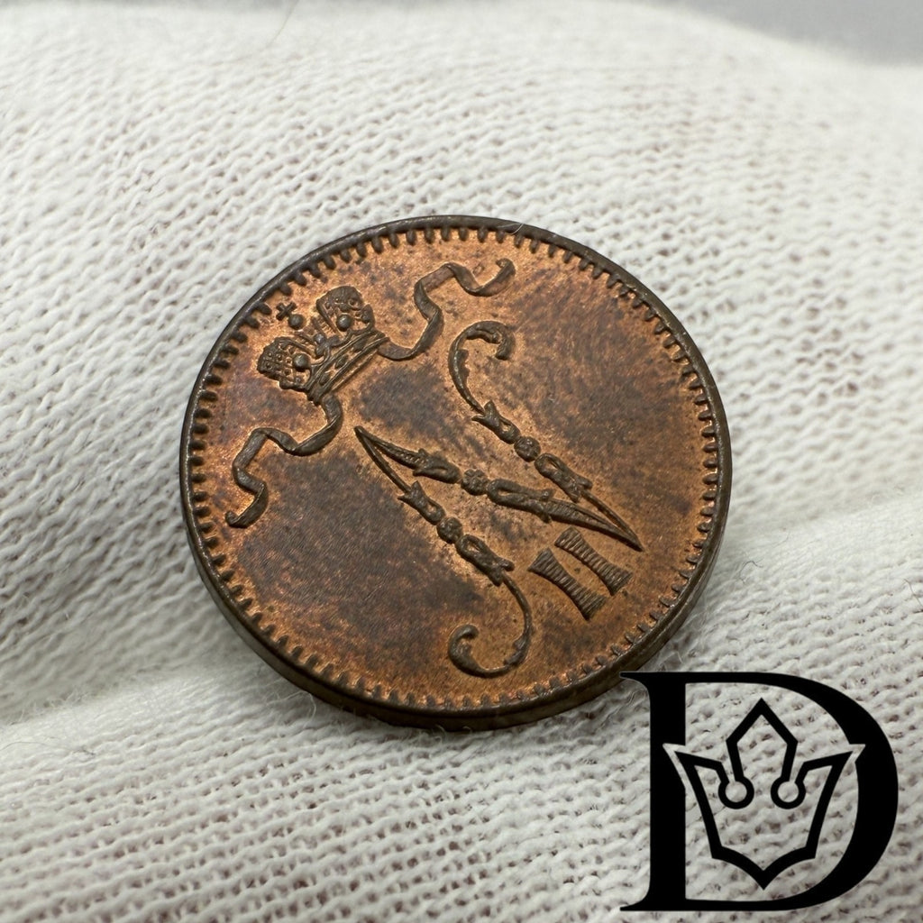 1901 Finland 1 Penni Copper Coin Nicholas II