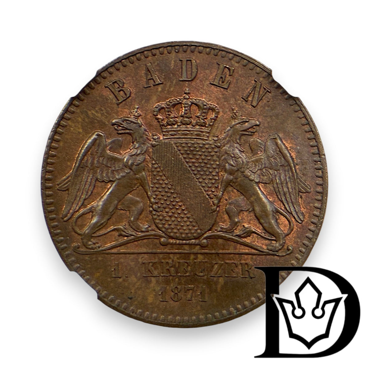 Münze Baden 1 Kreuzer 1871 Friedensfeier NGC MS 65 BN