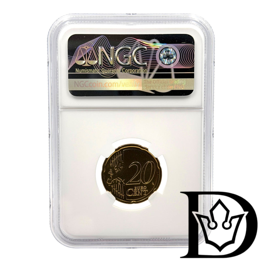 NGC holder reverse with certification hologram, 2010 Cyprus 20 Euro Cent
