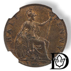 1902 Great Britain 1/2 Penny High Sea Level Coin NGC MS 62 BN