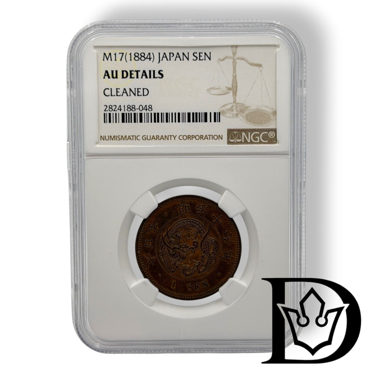 1884 Japan 1 Sen Meiji 17 Bronze Coin NGC AU Details Cleaned