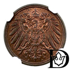 1907 A Germany (German Empire) 1 Pfennig Copper Coin NGC MS 64 RB