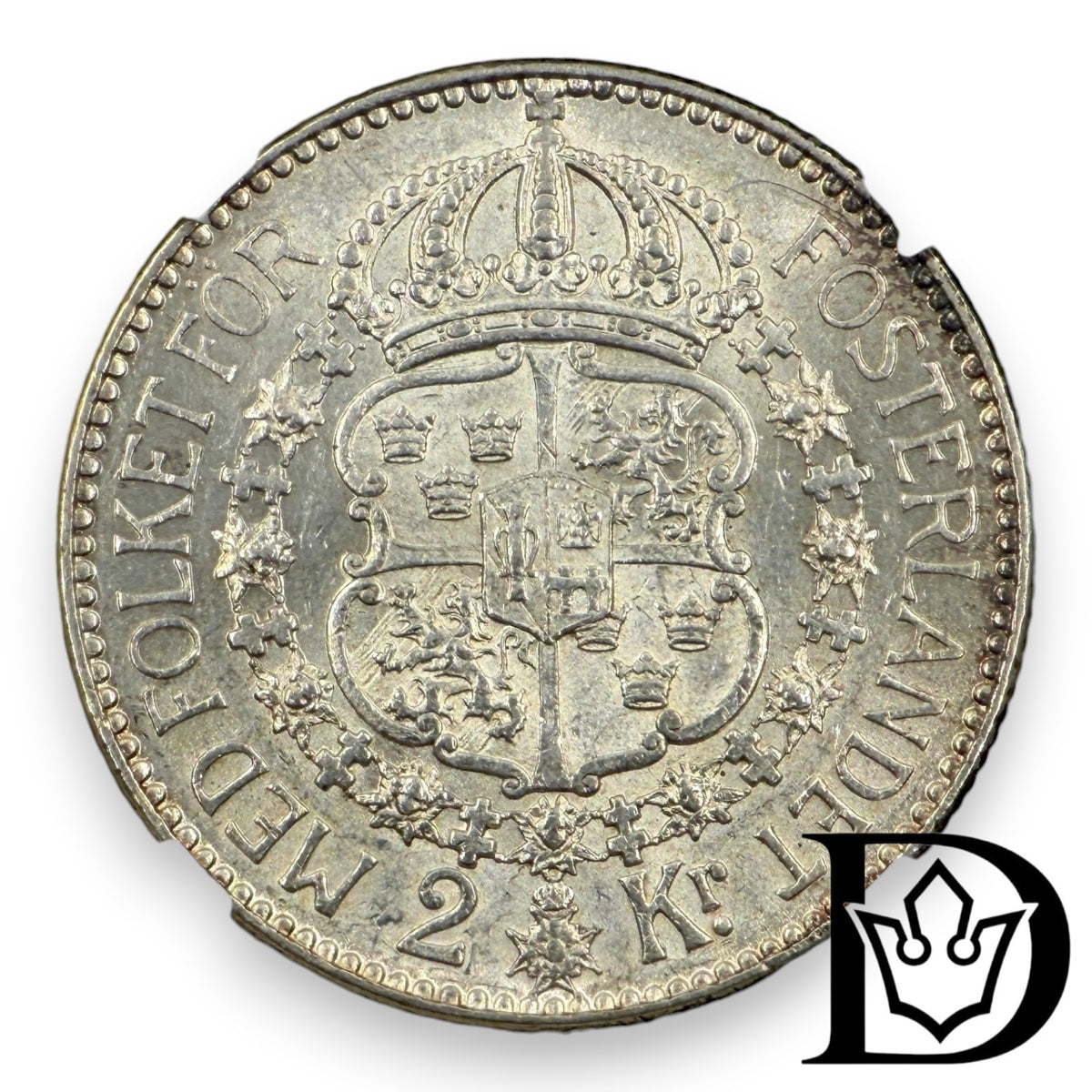 1914 W Sweden 2 Kronor Silver Coin NGC AU 58