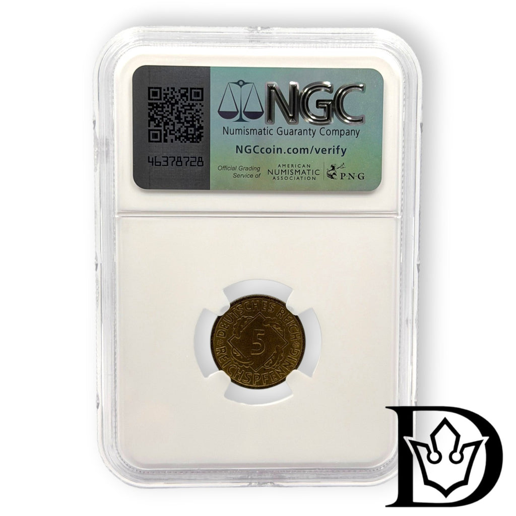 1935 A Germany 5 Reichspfennig Aluminum-Bronze Coin NGC MS 64