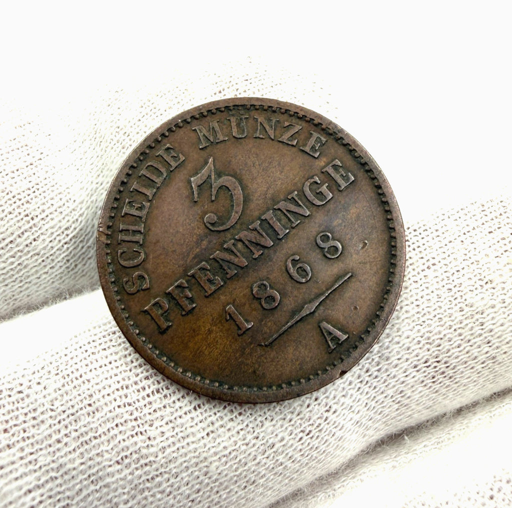 1868 Prussia (Germany) 3 Pfennig Copper Coin