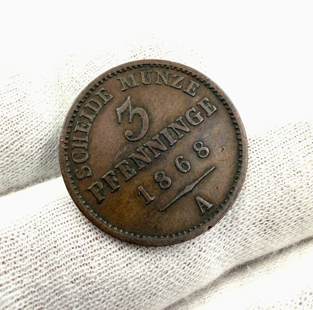 1868 Prussia (Germany) 3 Pfennig Copper Coin