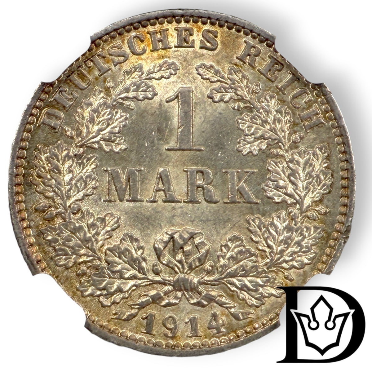1914 E Germany (German Empire) 1 Mark Silver Coin NGC MS 64