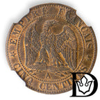 1855 A France 5 Centimes Bronze Coin NGC MS 62