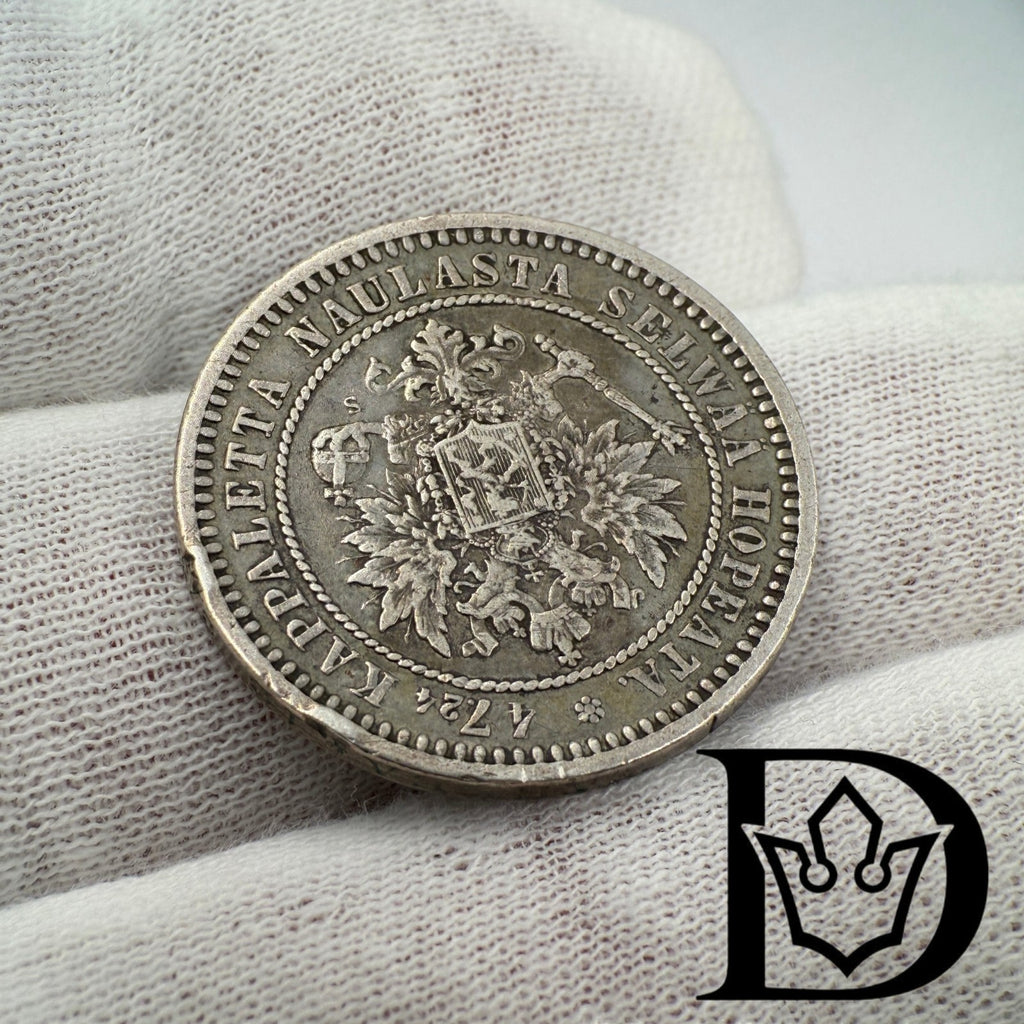 1870 Finland Russia Silver 2 Markkaa Aleksander II