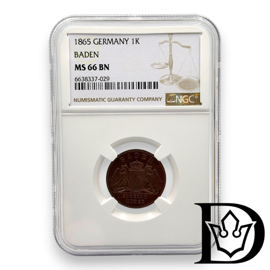 1 Kreuzer 1865 Baden NGC MS 66 BN Top - Pop! ONLY ONE !
