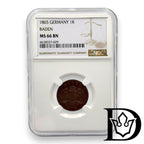 1 Kreuzer 1865 Baden NGC MS 66 BN Top - Pop! ONLY ONE !