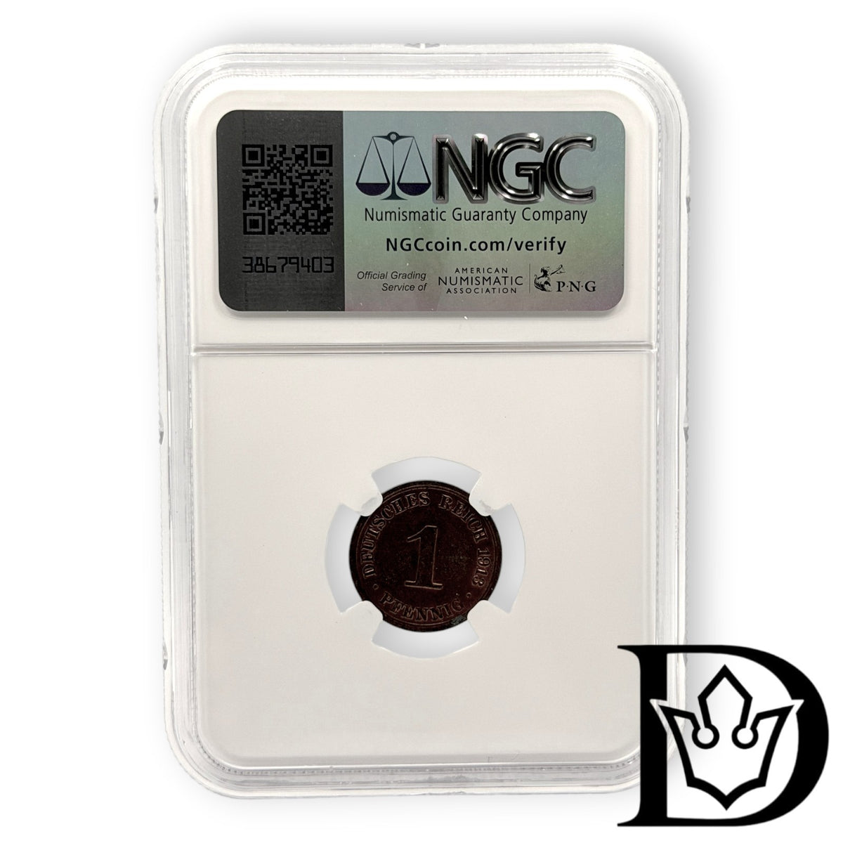 1913 A Germany (German Empire) 1 Pfennig Copper Coin NGC Uncirculated