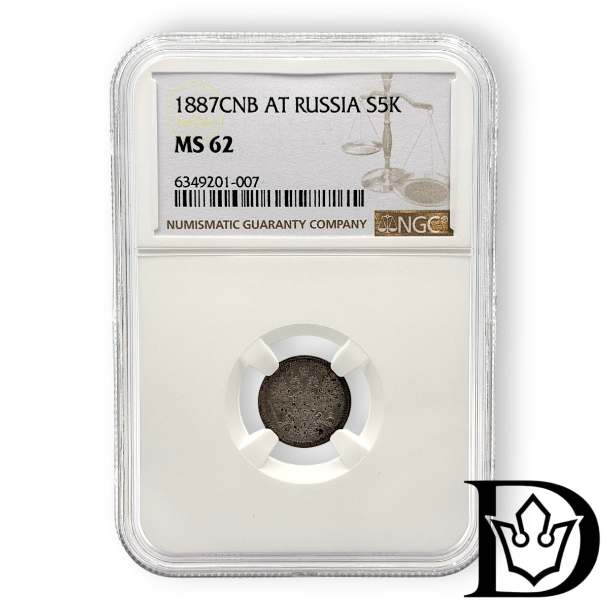 1887 Russia 5 Kopecks Silver Coin NGC MS 62