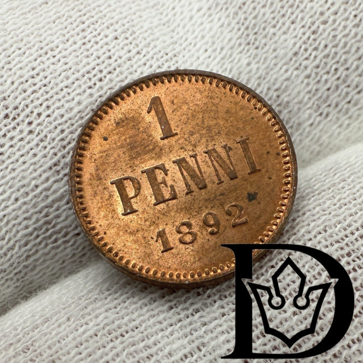 1892 Finland 1 Penni Copper Coin Alexander III
