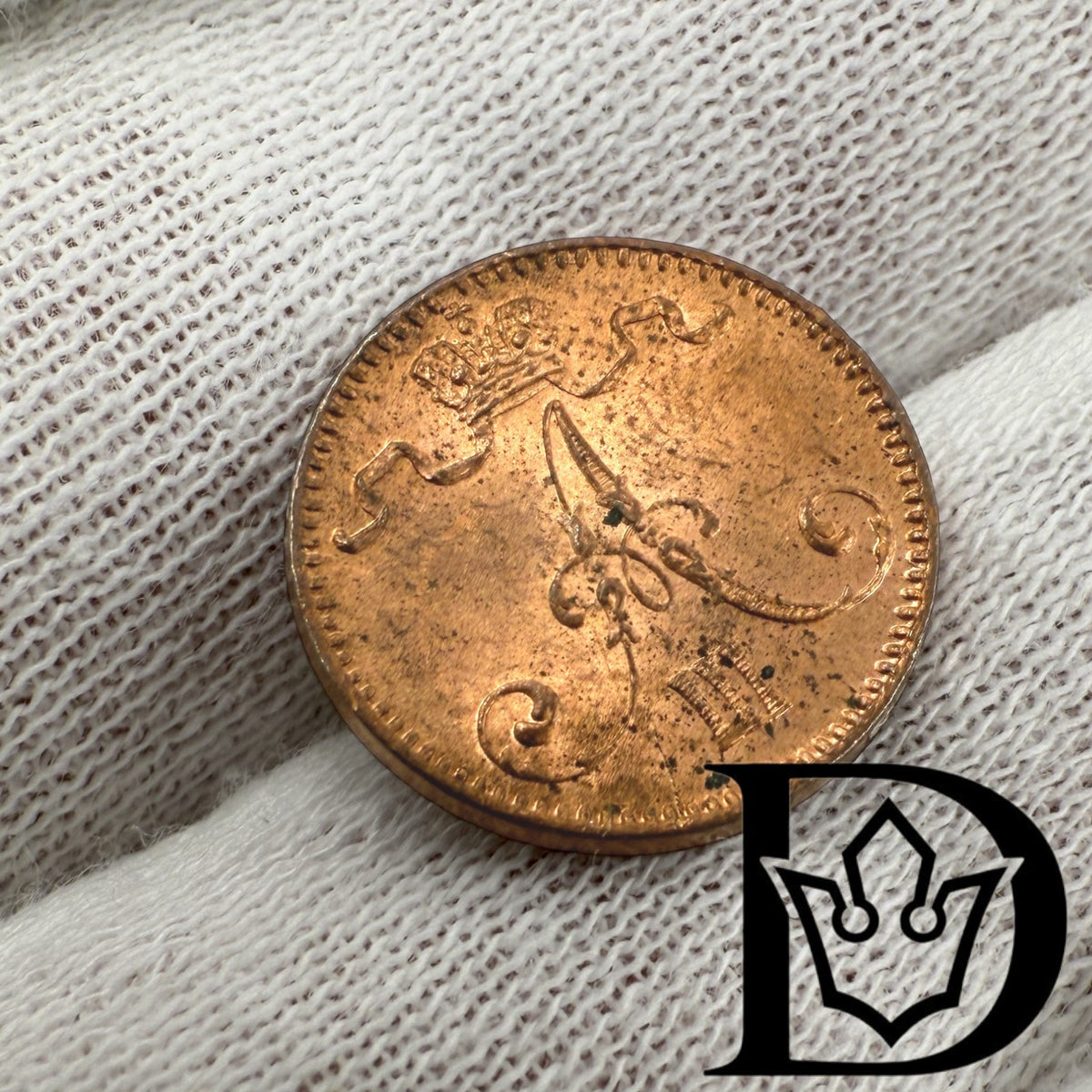 1892 Finland 1 Penni Copper Coin Alexander III