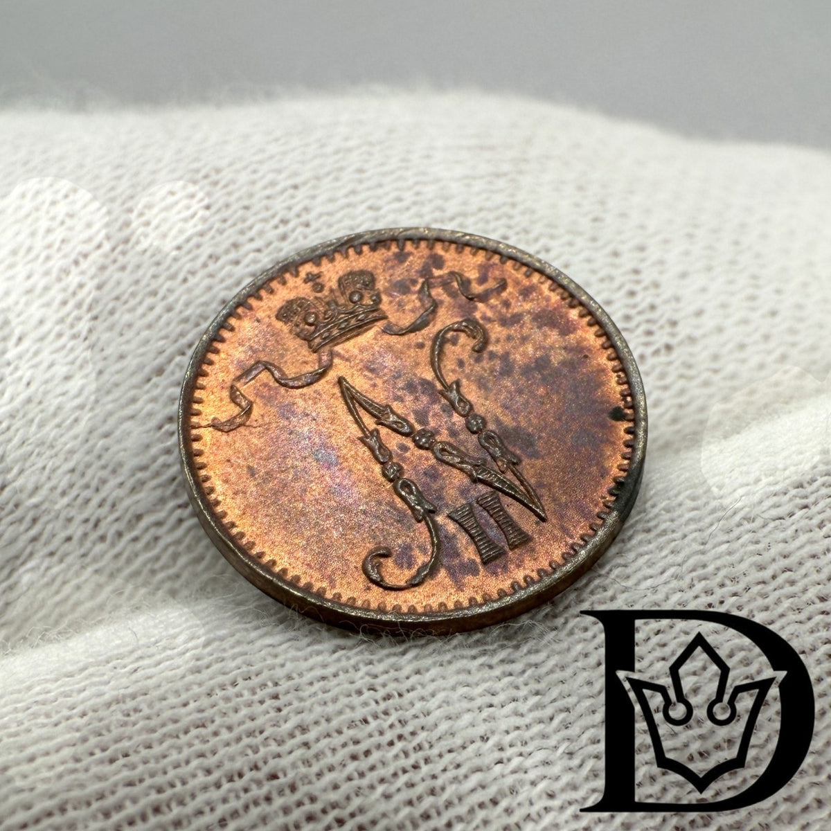 1902 Finland 1 Penni Copper Coin Nicholas II