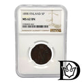 1898 Finland 5 Penniä Copper Coin NGC MS 62