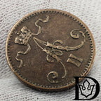 1875 Finland 1 Penni Copper Coin Alexander II