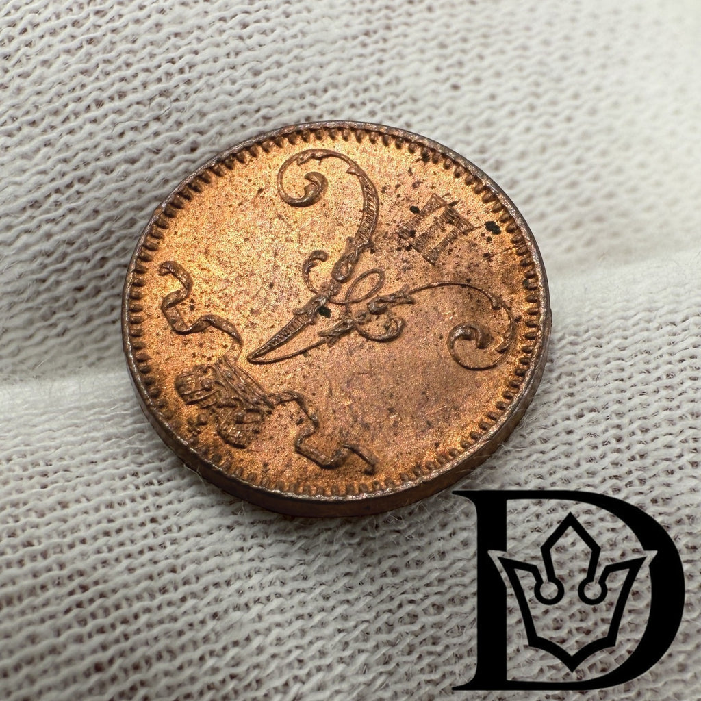 1892 Finland 1 Penni Copper Coin Alexander III