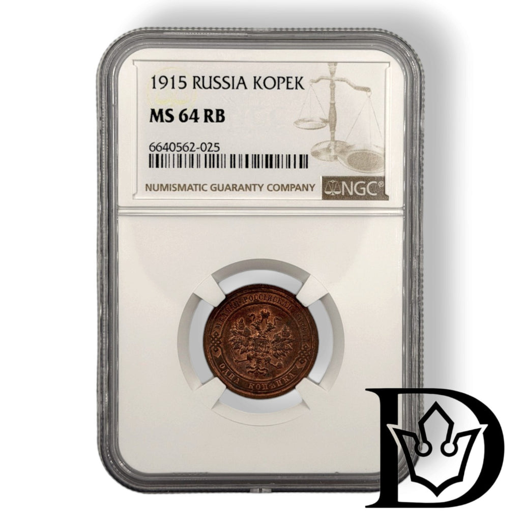 1915 1 Kopek in NGC MS 64 RB holder, certificate label