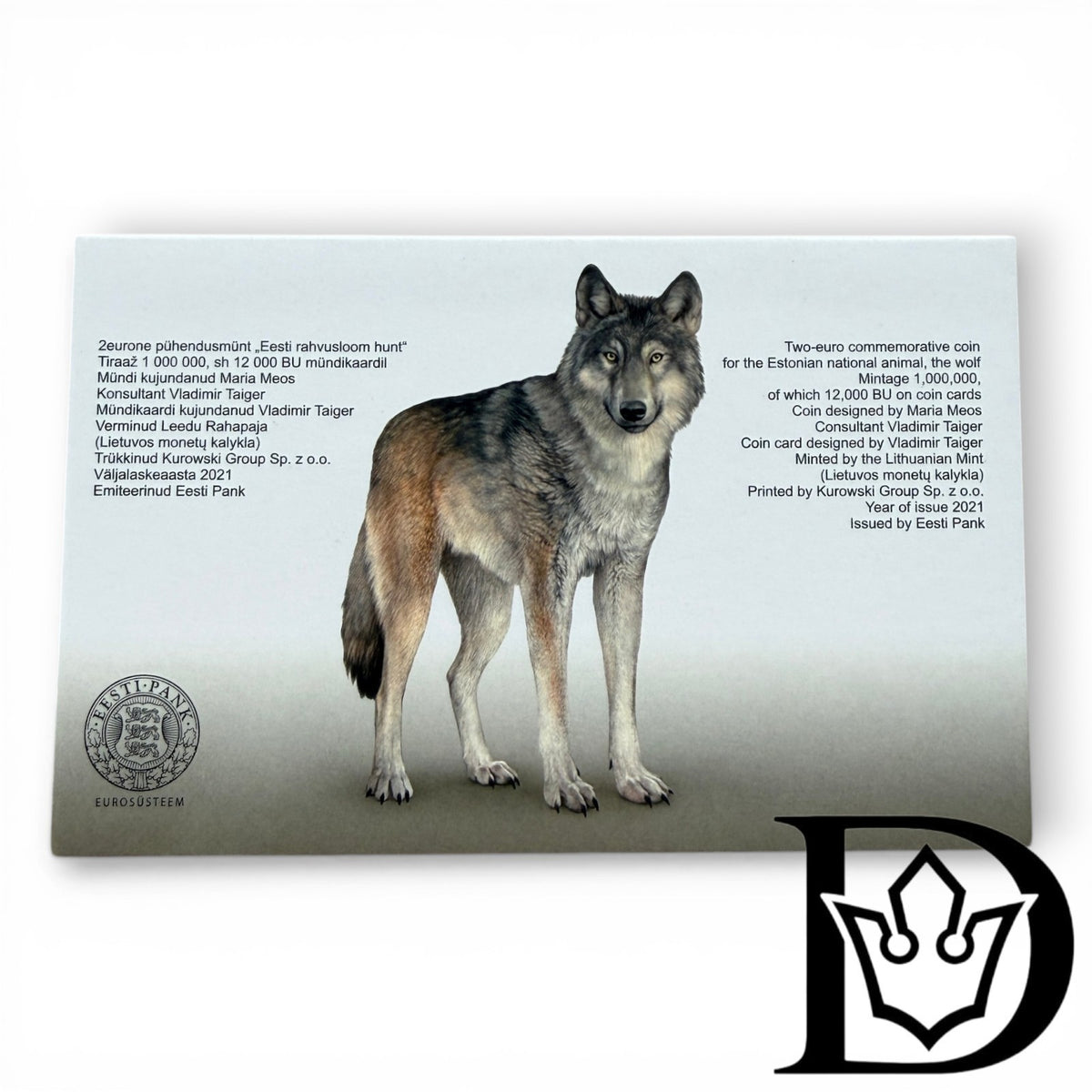 2021 Estonia 2 Euro BU Coincard National Animal Wolf