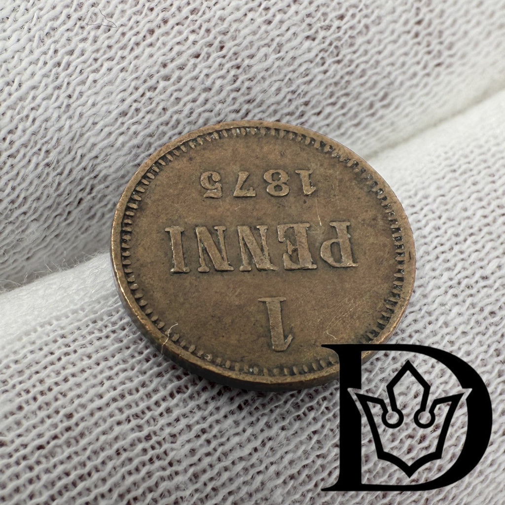 1875 Finland 1 Penni Copper Coin Alexander II