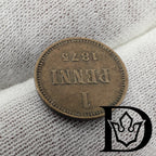 1875 Finland 1 Penni Copper Coin Alexander II