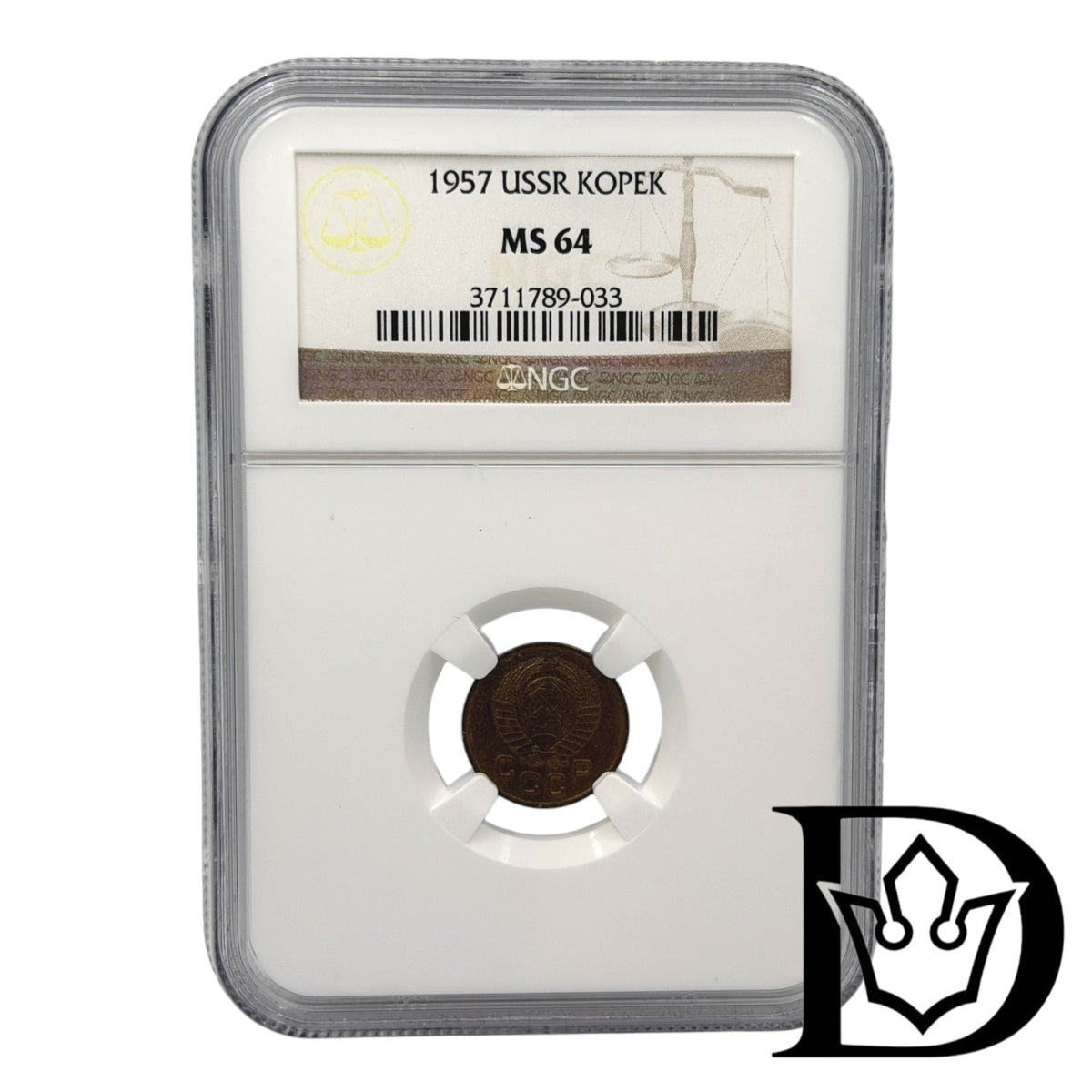 1957 Soviet Union (USSR) 1 Kopeck Aluminum-Bronze Coin NGC MS 64