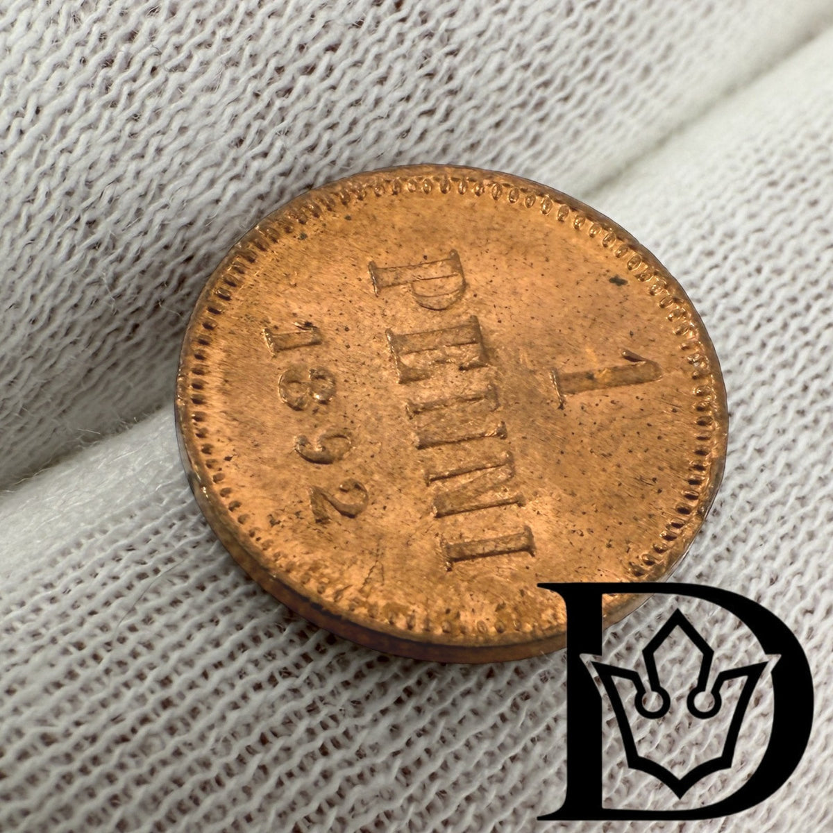 1892 Finland 1 Penni Copper Coin Alexander III