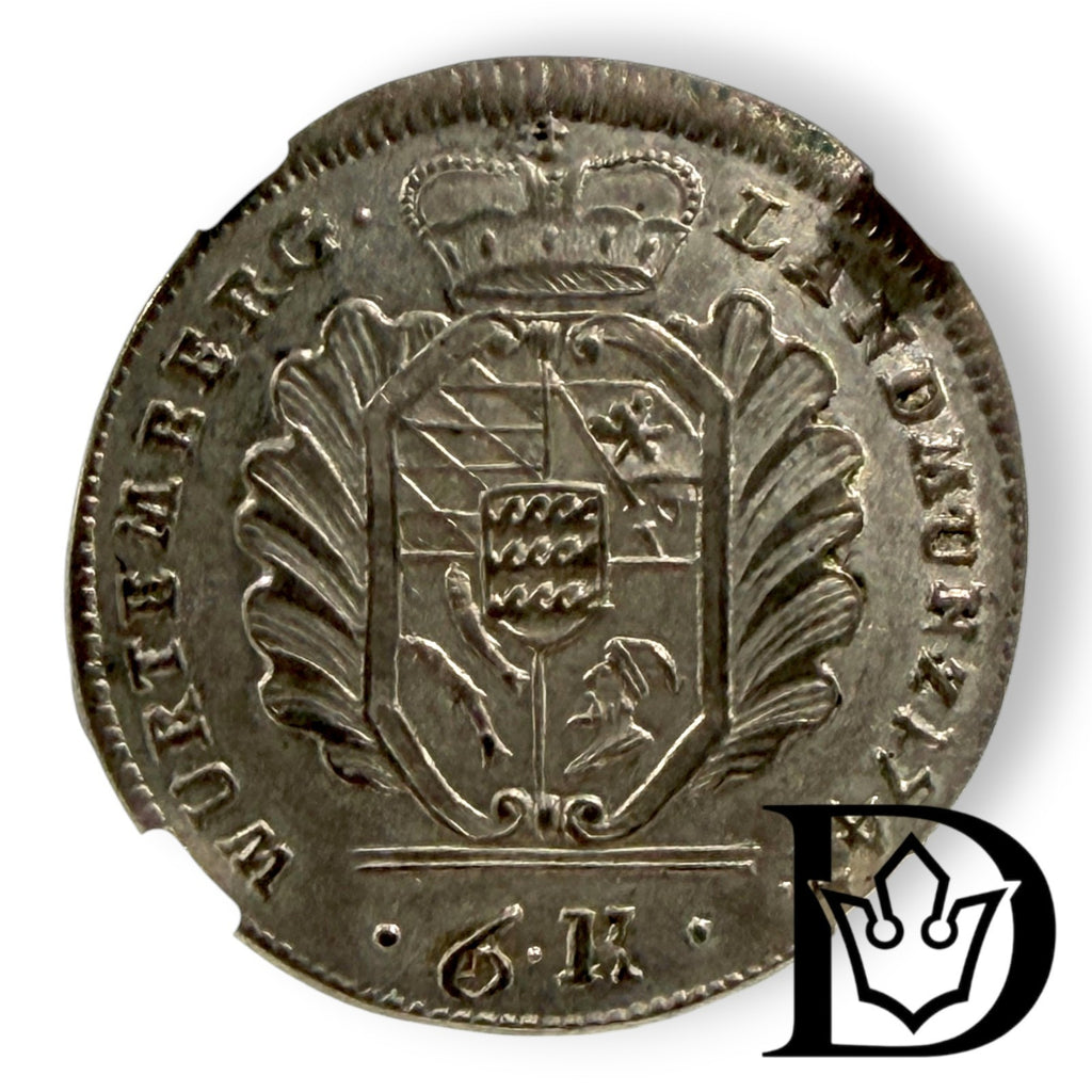 1747 Württemberg 6 Kreuzer NGC AU 58 Karl Eugen