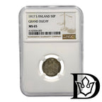 1917 S Finland 50 Penniä Silver Coin NGC MS 65
