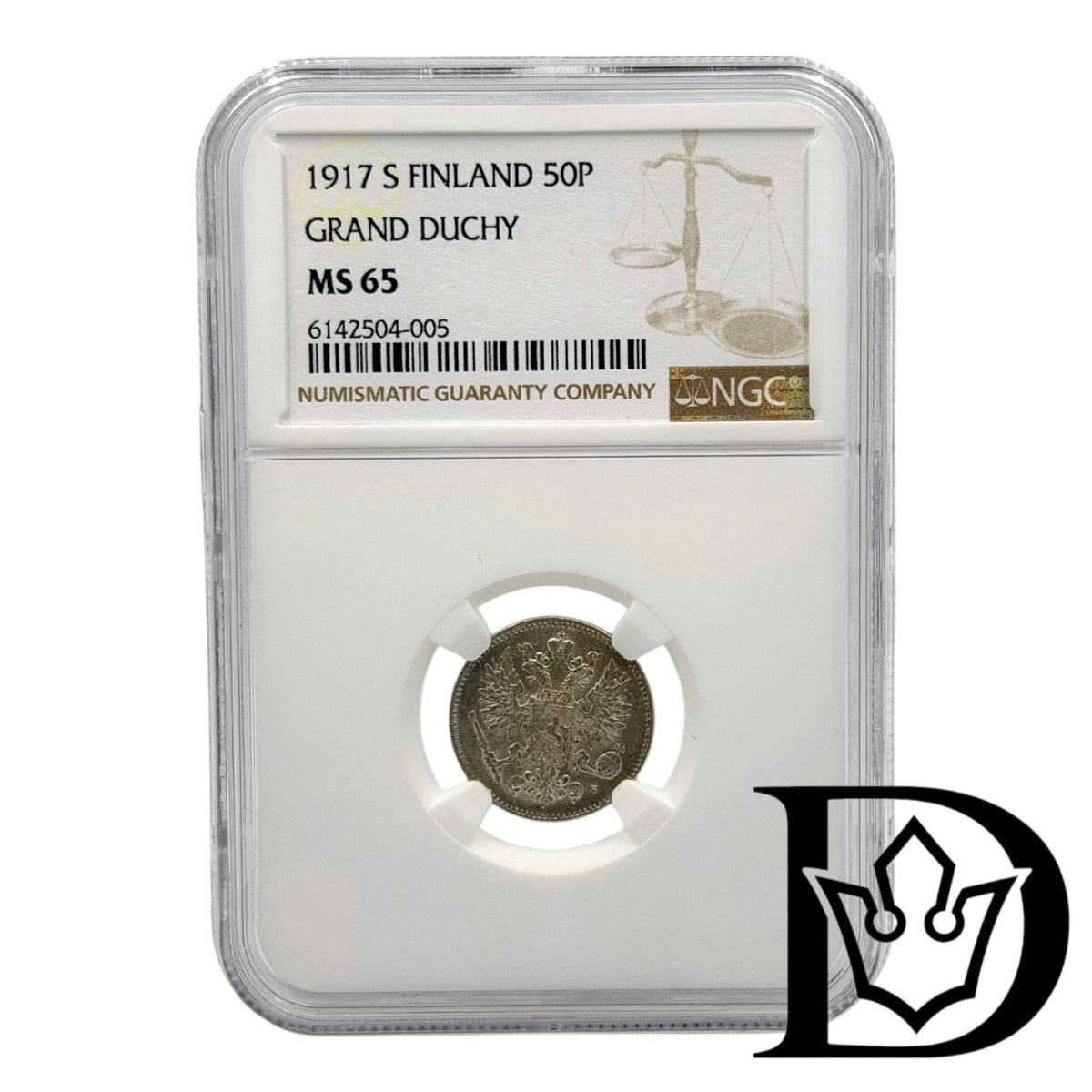 1917 S Finland 50 Penniä Silver Coin NGC MS 65