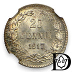 1917 S Finland 25 Penniä Silver Coin NGC MS 66