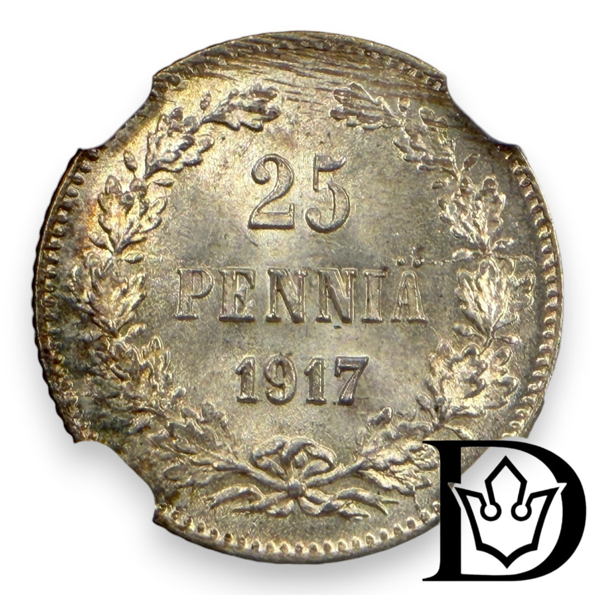 1917 S Finland 25 Penniä Silver Coin NGC MS 66